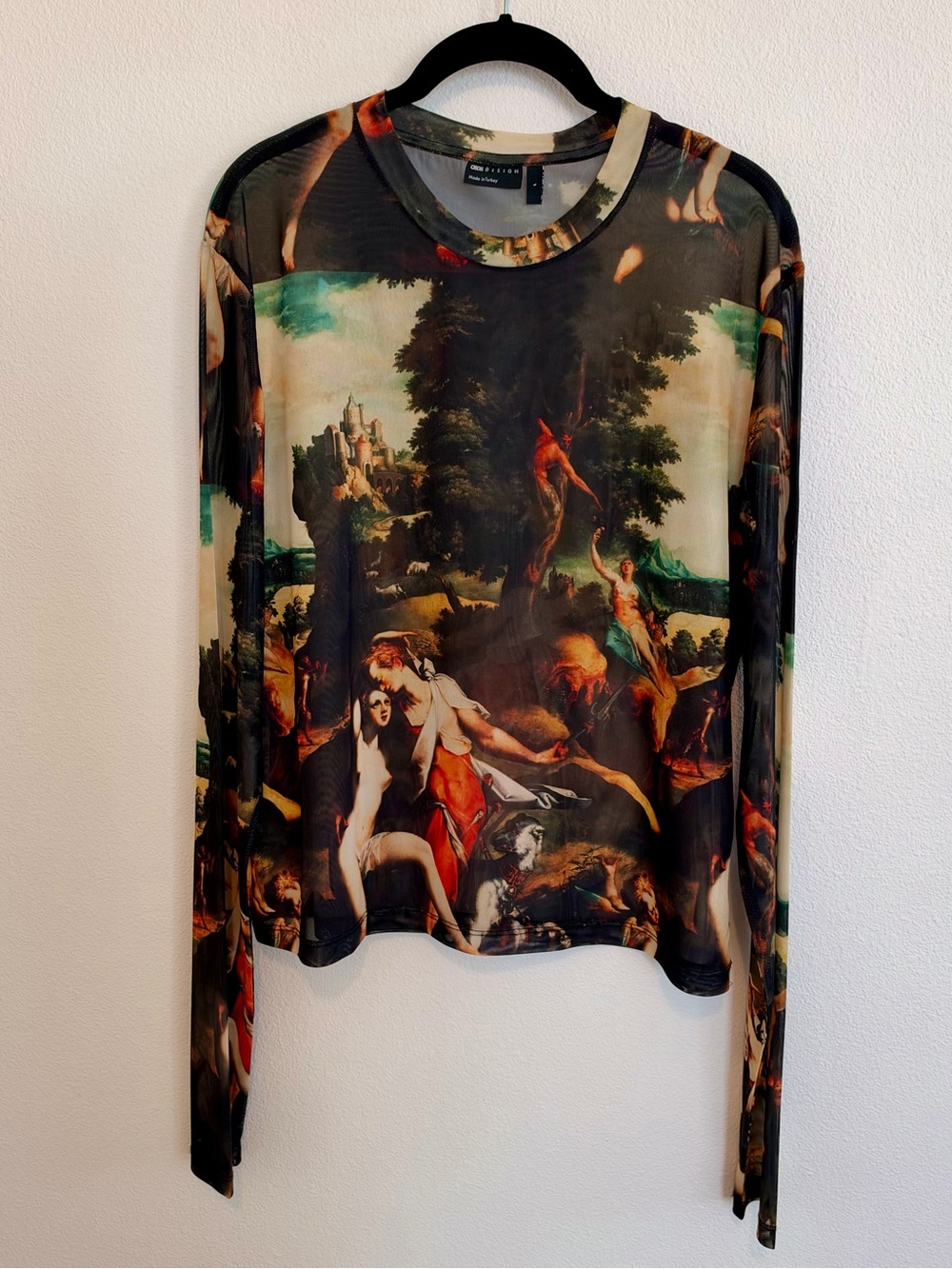 ASOS DESIGN Muscle Mesh Long Sleeve Printed Shirt Size Medium